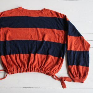 Aerie Navy and Orange Rugby Knit Long Sleeve Top